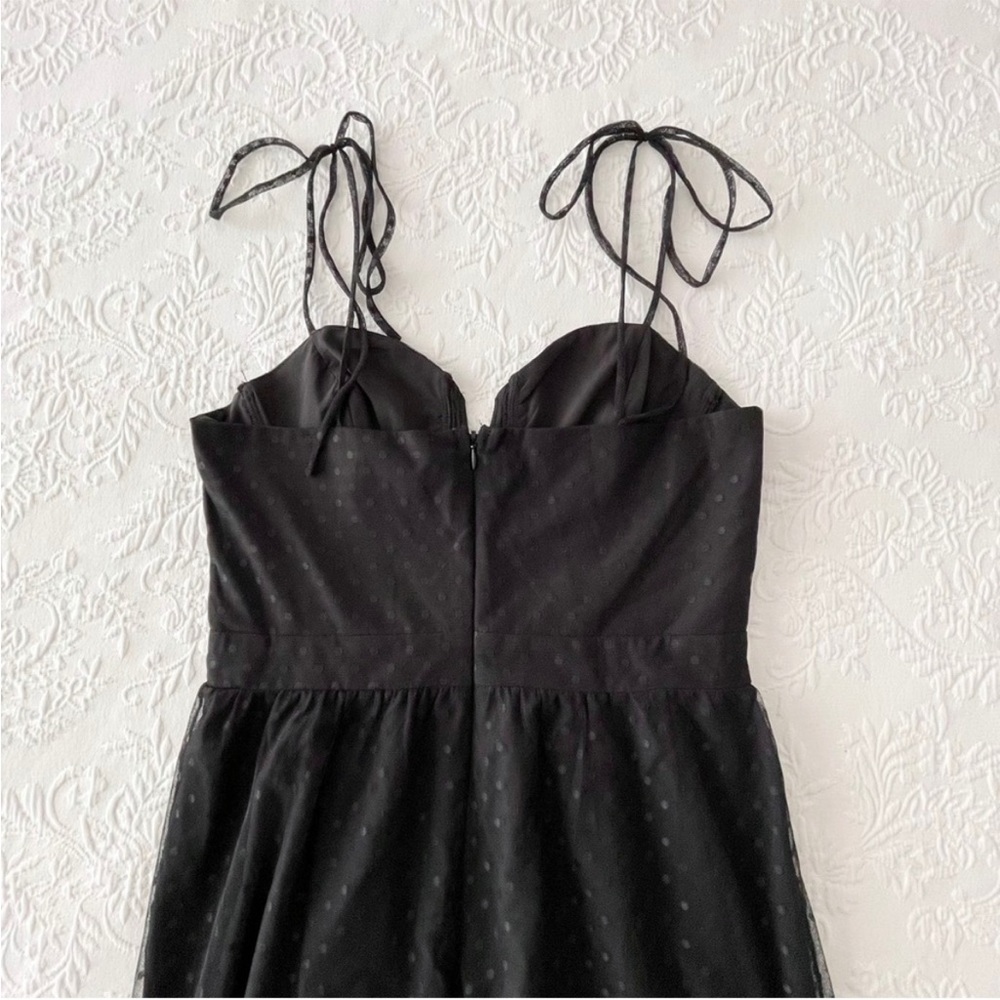 NWOT Lulus Romantic Spot Black Polka Dot Mesh Tiered Midi Dress - Picture 5 of 8